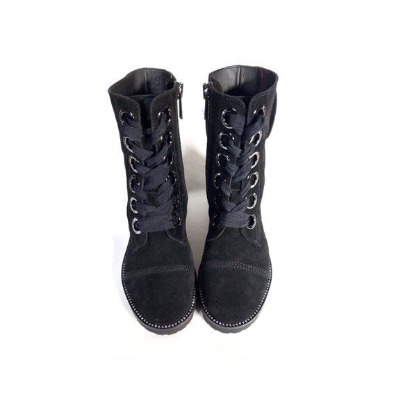 ZADIG VOLTAIRE Boots Womens 7 -7.5 Black Suede Joe Lace up Boots *PRIMO* - Picture 3 of 9